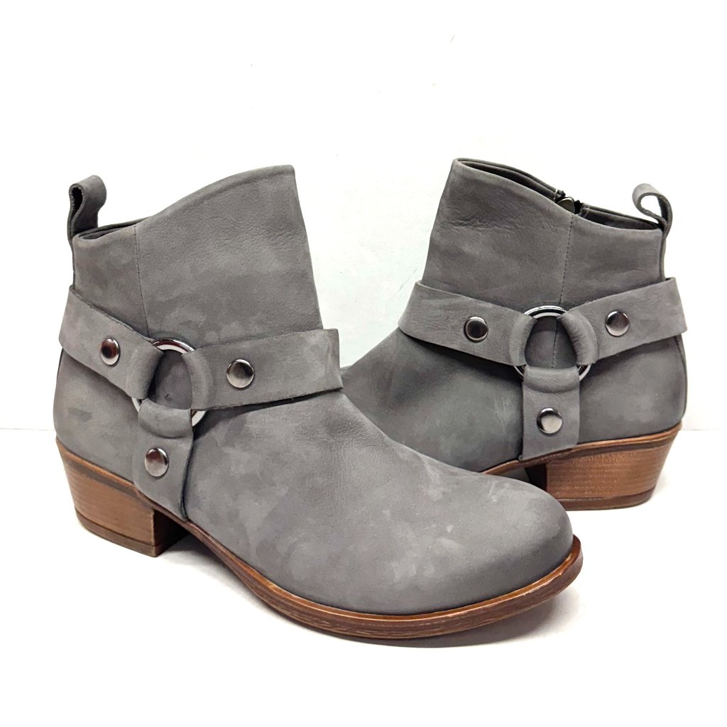 Miz Mooz Nubuck Leather Bootie Side Zip Buckle 37eu / 7us Gray Z-150